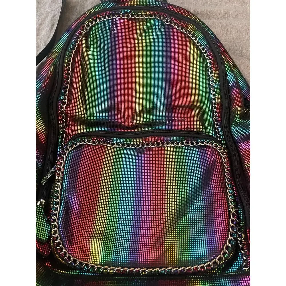 Bari Lynn Black Metallic Rainbow Chain Backpack